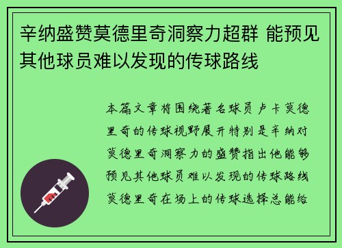 辛纳盛赞莫德里奇洞察力超群 能预见其他球员难以发现的传球路线